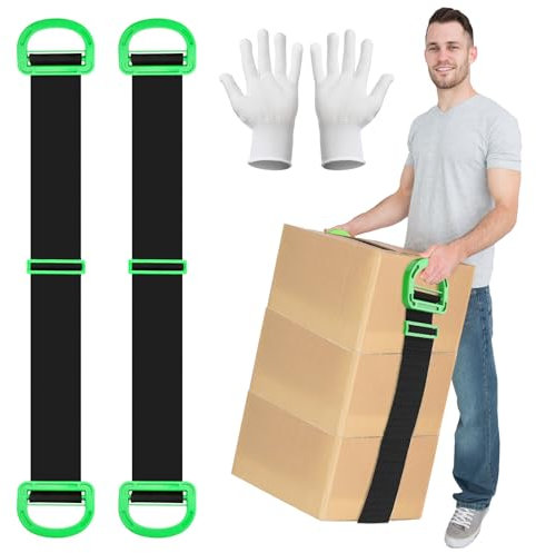 APOMOONS 2 PCS Schwerlast Transportgurt Tragegurte Umzug und Zwei Paar WeißE Antirutsch-Handschuhe 145cm Hebegurte Verstellbare Tragegurt Umzug Hebegurt für Möbel Boxen Haushaltsgeräten Schwarz