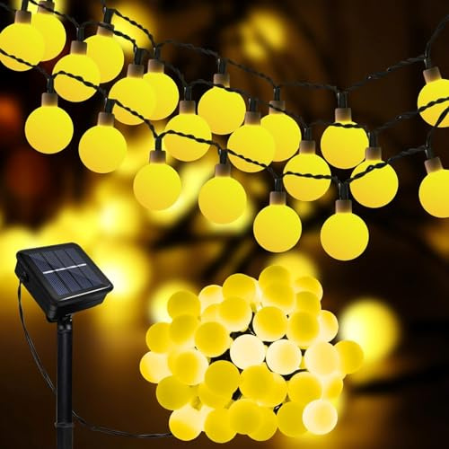 Solar-Lichterkette für den Außenbereich, 12 m, 100 LEDs, Kugel-Lichterkette, wasserdicht, solarbetriebene Terrassenlichter für Garten, Rasen, Pavillon, Veranda, Hof, Hochzeit, Party-Dekoration
