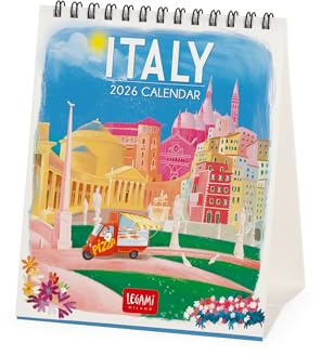 Legami - Calendario da Tavolo 2026, Italy, Calendario da Scrivania, 12 Mesi e Planner Annuale, in Inglese, Segni zodiacali, Festività internazionali, 12 x 14.5 cm