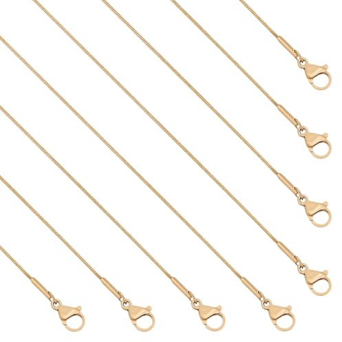 PH PandaHall Edelstahl-Schlangenkette 8 Stück 45 cm lange goldene Halsketten Schmuckkette Ionenbeschichtete Halskette mit Karabinerverschluss für Frauen und Männer, Anhänger, DIY, 0,9 mm breit