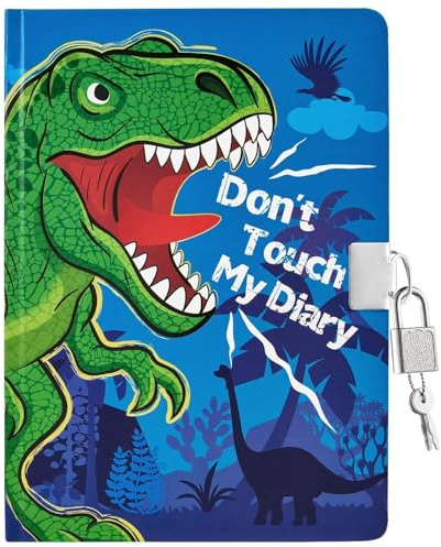 WERNNSAI Diario per Dinosauro per Bambini - Diario luminoso per Ragazzo Diario per Segreto con lucchetto e Chiavi, Blocco Note per la Scuola A5 a Righe per Scrivere Disegnare