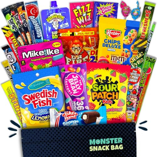 30 Amerikanische Süßigkeiten aus den USA - XXL Mix Box auch als Geschenk | Besondere Süssigkeiten aus den USA in großer Vielfalt in deiner Monster SnackBag - Original American Candy