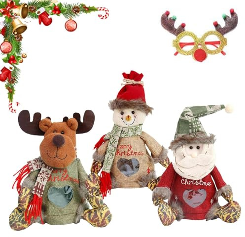 Weihnachtliche Puppen Geschenkbeutel,Wiederverwendbare Stoff-Weihnachtstüten Mit Reißverschluss - Dekorative Beutel Für Wein Spielzeug Kleidung Küche Party Festtagsgeschenke