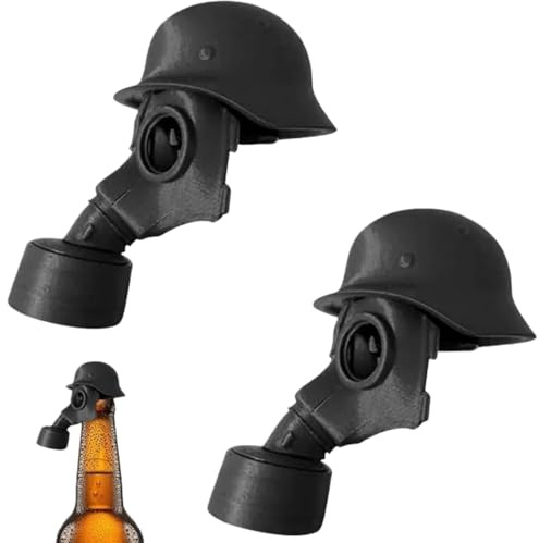2 Stück Gasmaske Bierflaschenverschlüsse,Lustige Bierflaschen Soldaten Helm mit Maske,Bierflaschenverschluss,Wiederverwendbare,Vintage-Militär-Design (Schwarz)