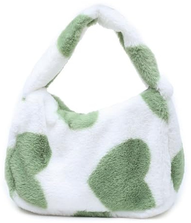 Plyschväska, mjuk axelväska, för kvinnor och flickor, 1 st, topphandtagsväska, plyschhand, shoppingväska, höst, vinter, 4-grön, Taille unique