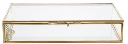 ELEOUTI Scatola Porta Gioielli 22x13,5x4,5 Cm Organizer Raffinato Vintage in Rame e Vetro Trasparente per Bracciali e Spille Uso Personale da Viaggio