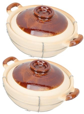 Homoyoyo 2 piezas Cazuela de Barro Individual con Mango Seguro para Cocinar Arroz Guisos y Sopas para Uso Doméstico