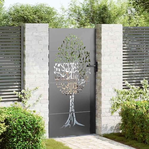 Refined Puerta de jardín, Puerta de Jardín 100 x 200 cm Diseño de Árbol de Acero Corten