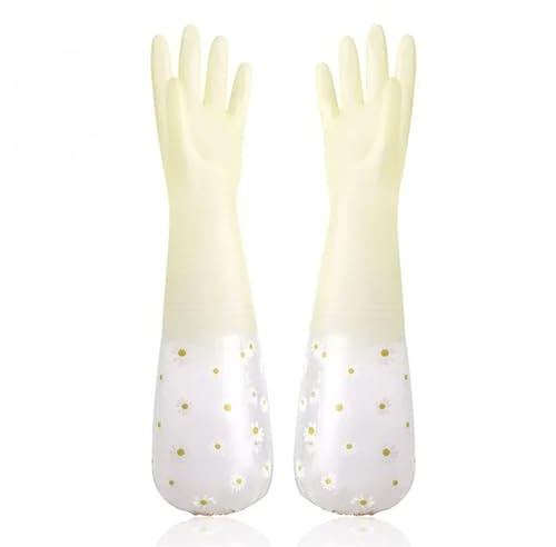DKJAHSEK 1 paio di guanti lunghi for lavare i piatti, con coulisse, in gomma impermeabile, riutilizzabili, guanto for la pulizia dei fiori per Cucina, Stoviglie, Giardino(Yellow)