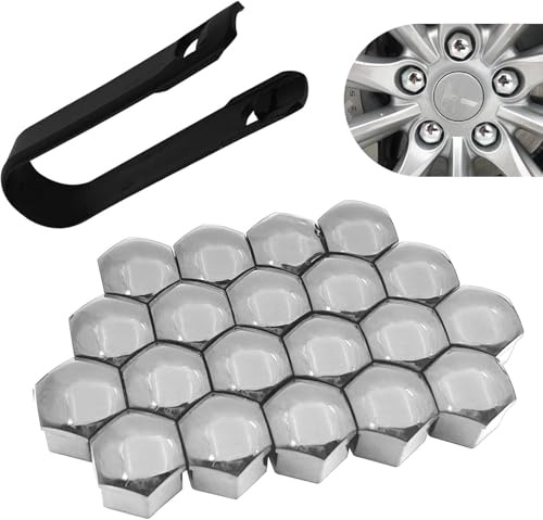 VAPORVERSE 20 Stücke Radschraubenkappen für VW Golf 7 VII 2012-2019, Auto Radmutternkappen, Radschrauben Radmuttern Radbolzen Kappen Schraubenfelgen Außenschutz,Silver-19MM