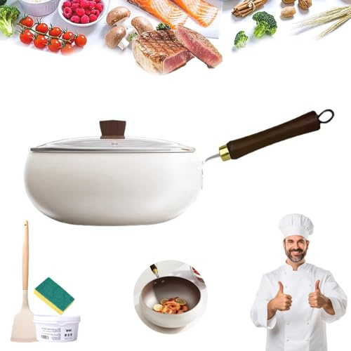GZKDKZB Pentole in Titanio per Cucinare, padelle Wok in Ceramica da 24/26/28 cm con Coperchio, padelle Wok con Rivestimento in Titanio, padelle antiaderenti per fornelli a induzione, Bianc