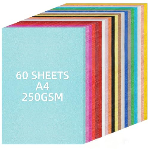 APXEL Glansigt papper för hantverk, 30 x 21,5 cm, A4 glitter kartong, 20 färger 60 ark 250 g/m² glitter kartong för gör-det-själv-projekt, hantverk och dekorationer