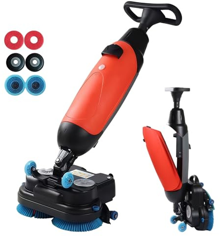 JIYINGHUI Lightweight Walk Behind Floor Scrubber Dryer, 43cm Dual Brush Heads,240 RPM, Cleaning Capacity 13000 Sq Ft/H, 4.5/7.5L Tank, for Kitchen Schools Supermarkets Hotels Factories Red