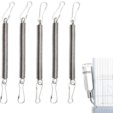 ZORTVUL 5 Stück Hasen Trinkflasche Federklammer Mit 2 Knöpfen, Edelstahl Federclip Zur Befestigung Von Kleintier-Tränken/Trinkflaschen (13-15 Cm Länge)