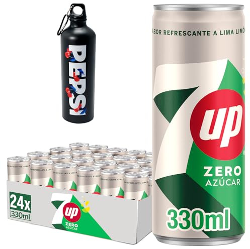 7UP Zero Refresco de Lima y Limón Sin Azúcares, Latas de 330 ml, Pack de 24 (7,92 L), Incluye Botella Pepsi de Regalo