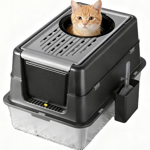 Garvee Arenero Gato Acero Inoxidable - Tamaño Grande, Caja De Arena Cerrada con Tapa Plegable De Doble Entrada - Resistente, Sin Olores y Fácil De Limpiar - Ideal para Gatitos y Gatos Adultos