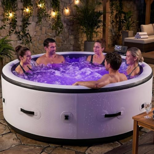 Spa Gonflable Extérieur 4–6 Personnes, LED Multicolore et Commande Tactile