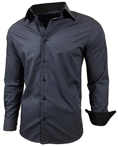 Baxboy Herren-Hemd Slim-Fit Bügelleicht Für Anzug, Business, Hochzeit, Freizeit - Langarm Hemden für Männer Langarmhemd R-44