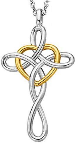 Jude Jewelers Stainless Steel Love Knot Heart Shaped Cross Pendant Necklace (Silver & Gold)