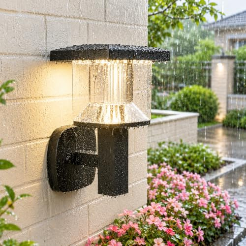 NBHANYUAN Lighting 9W Aussenleuchte Außenlampe LED Aussen/Innen Wandleuchte für Balkon Garten,Terrassenbeleuchtung SUS304 Edelstahl Schwarz 3000K Warmweiß Licht 230V 1000LM IP44
