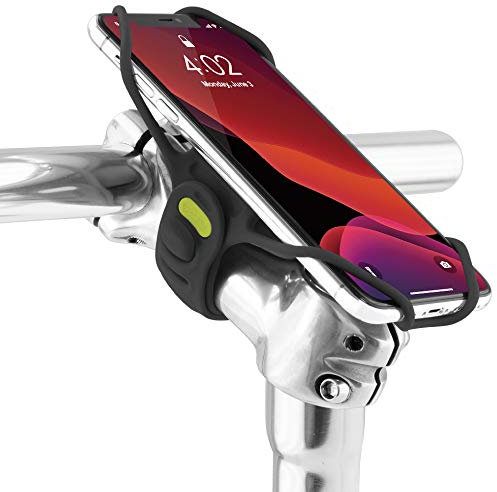 BONE Handyhalterung Fahrrad für Vorbau Befestigung, Stoßdämpfer Handyhalter Staße- Renn- und Tourenrad, Fahrrad Handyhalterung für Smartphone 4,7-7,2 Zoll iPhone Samsung - Bike Tie Pro 3 - Schwarz