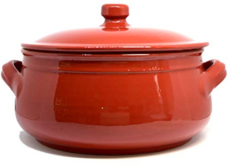 Colì Tegame in Terracotta con Coperchio, Tegame Artigianale, Rosso, Diametro 27 cm