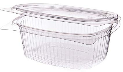 HUTNER 300 x Salatschale transparent oval 1.000 ml | Feinkostbecher XXL To-Go | mit Klappdeckel