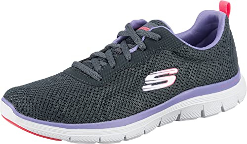 Skechers Women's Flex Appeal 4.0 Brilliant View Sneaker, Charcoal Mesh Lavender Trim, 6 UK