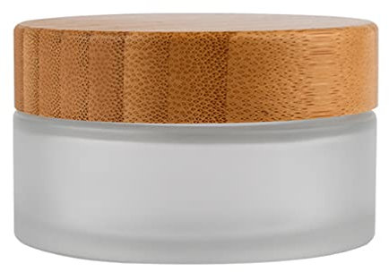 1 Pcs 100G 100ML Empty Translucent Frosted Glass Round Cream Jar Cosmetic Storage Container Toiletries Bottle with Natural Wood Lid Inner Liner and for Body Cream Lotion Conditioner etc