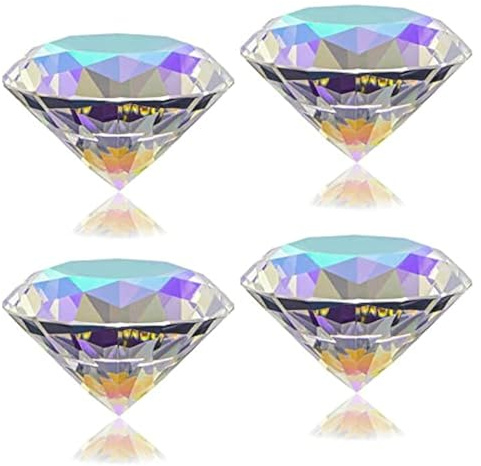 4 Stück 50 mm AB-Farbbeschichteter Kristall Diamant Briefbeschwerer Sonnenfänger Regenbogen Maker, große künstliche Diamant-Dekoration für Hochzeit/Party, Zuhause/Büro, Schreibtisch-Dekoration