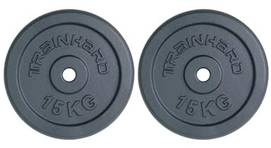 Train Hard Hantelscheiben Set Gewichten Gusseisen 30/31 mm Lochdurchmesser 2 x 15 kg