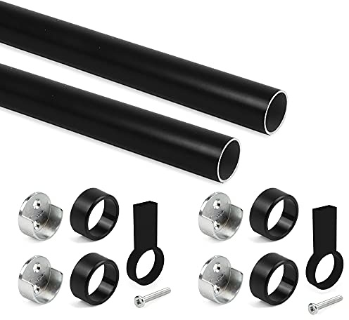 Emuca - Kit Tubo per Armadio Rotondo Ø28, 1150mm, Verniciato Nero, Alluminio e Zama, Lotto di 2