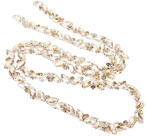 1 Yard Strasskette, AB Kristall Applique Perlenkette Patch Nähen Trim Fransen Verzierung für Kleidung Schuhe Schmuck Zubehör(Goldener Champagner)