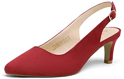 DREAM PAIRS Womens Slingback Sandals Pumps Pointed Toe Dress Party Court Shoes Ladies Kitten Heel Wedding Shoes SDHS2234W-E,Size 6.5,Red/Suede,SDHS2234W-E