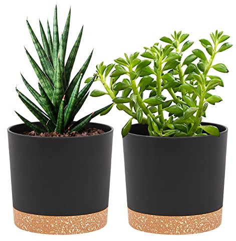 Bumentöpfe 2er Pack 12,7 cm,Bumentöpfe für Zimmerpflanzen mit Entwässerungslöchern und abnehmbarem Boden,Untersetzer Modern Dekorativ für Garten Pflanzgefäße im Freien(Dunkelgrau 12,7 cm)