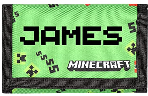 Minecraft - Portefeuille Personnalisé pour Enfants - Argent de Jeu Vidéo Vert - Lettres en Pixels de Votre Nom - Cadeau Officiel Minecraft