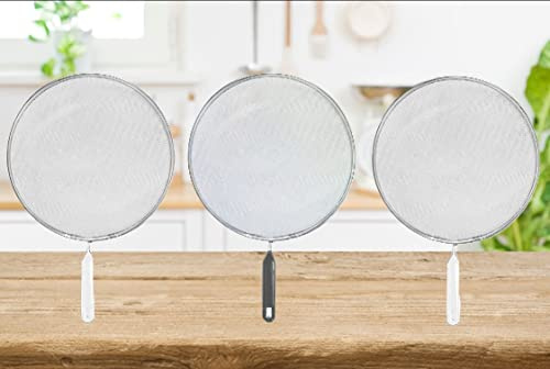 Shop4allsorts Set Of 3 Splatter Guards Frying Pan Screen Hot Cooking Oil Guard Steel Mesh Saucepan Cover 24cm