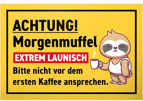 DankeDir! Achtung Morgenmuffel - 30 x 20 cm Schild lustiger Spruch - Wanddeko Türschild Karte Spruchschild Geburtstagsgeschenk - Geschenk Geschenkidee Kollegen Freunde Langschläfer