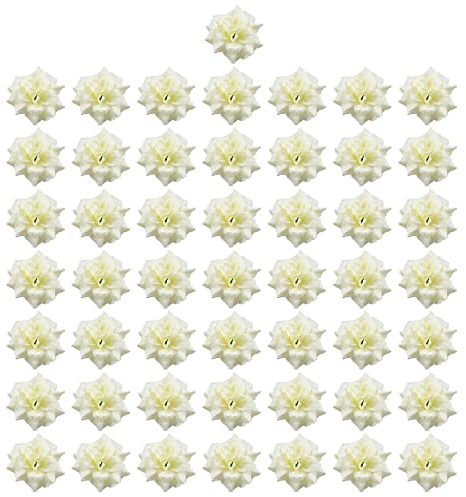 GERUI 50 Stück Kunstblumen, Blüten-Köpfe, Künstliche Blütenköpfe,Kunstblumen Rosenköpfe Stoffrosen Deko-Blüte, Basteln Tischdeko Dekoration Hochzeit Taufe Kommunion Blumen Applikationen (Cremeweiß)