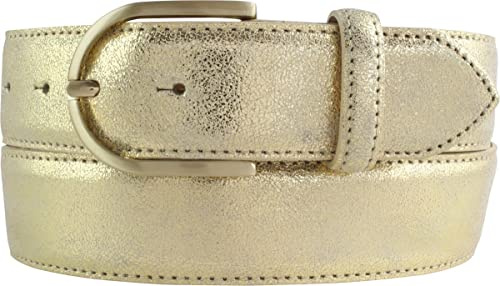 BELTINGER Damen-Gürtel mit Metall-Optik Echt Leder 4 cm | Leder-Gürtel Metallic-Look 40mm glänzend | Metall-Ledergürtel mit goldener Gürtelschnalle