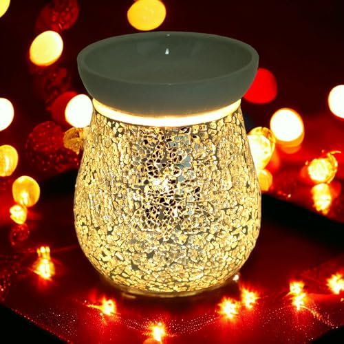 Silver Wax Melt Oil Burner Aroma Scented Fragrance Electric Diffuser Lamp Mosaic Crackle