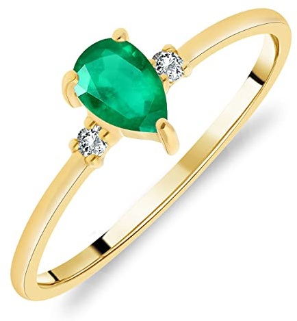 Planetys Damen-Solitärring aus Gelbgold 375/1000, mit natürlichem Smaragd und Diamanten, 60, Metall, Smaragd
