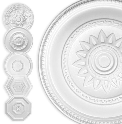 HEXIM Stuckrosette Styropor EPS weiß, Deckenrosette rund & eckig, Innendekor für Decke & Wand, Stuckrosette Lampe Wanddekoration Schlafzimmer Barock (50x50 cm Gänseblume)
