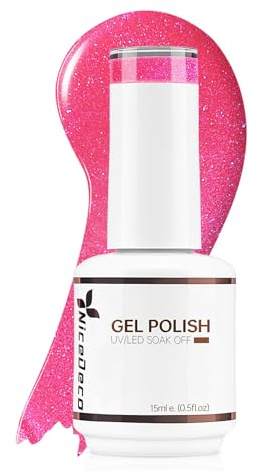 Nicedeco Smalto Semipermanente per Unghie Hot Pink Gel Nail Polish Smalto per Unghie Rosa Fluo in Gel Soak Off UV LED per Manicure - Glitter Rosa Fluo (001)15ml