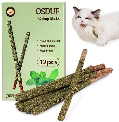 OSDUE 12 Stück Katzenminze Sticks, Matatabi-Kausticks, Katzenminze Spielzeug Katzen Kauhölzer Sticks für Katzen Zahnpflege & Gegen Mundgeruch Natürlich Sicher Katzensticks Kausticks Set