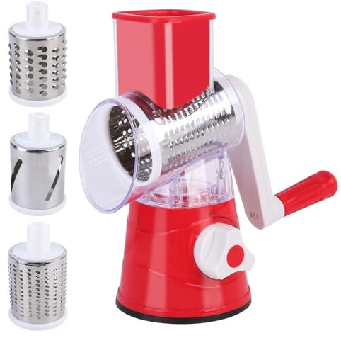 Rotary Cheese Grater Vegetable Slicer，Wieat 3 in 1 Multi-Functional Chopper with 3 Interchangeable Cylinders Stainless Steel Slicer Cutting Fruit Vegetables Cheese