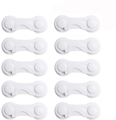 10 Stück Baby Schranksicherung, Kinder Schubladensicherung, Baby Verstellbares Schloss, Kein Bohren, Selbstklebende, Kindersicherung, Anti-Kneifen, für Tür Schränke Kühlschrank (Weiß)