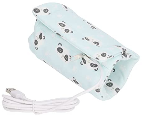 Bärbart mjölkvärmarskydd för resor, USB-nappflaskvärmarväska, 13,6 x 28,5 cm/5,4 x 11,2 tum, avtagbar, snabbvärmande mjölk resevärmare, babyprodukter (PANDA)