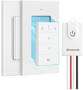 DEWENWILS Interruttore radio, trasmettitore da parete, luce 230 V con trasmettitore, portata 30 m, set di interruttori della luce radio per lampada, pulsante wireless rimovibile mageneticamente,