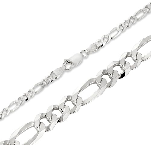 BlinqBlinq Figaro Silberkette in 3mm 6mm 925 Sterling Silber Längen 40cm 50cm 60cm Silberschmuck Unisex Halskette Herren Halskette oder Damen Halskette (60, 6mm (flach))